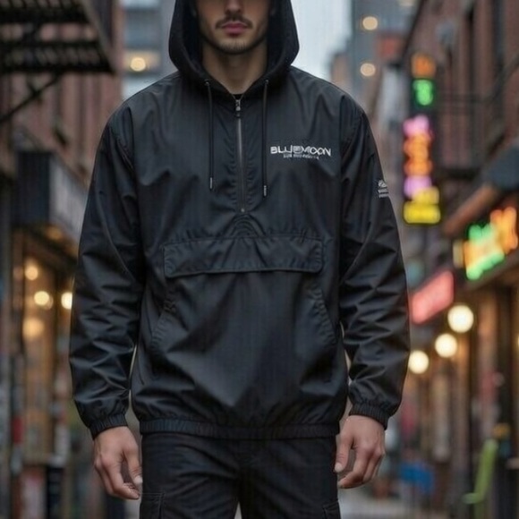 BlueMoon Streetwear Black Windbreaker size Large - Picture 2 of 12